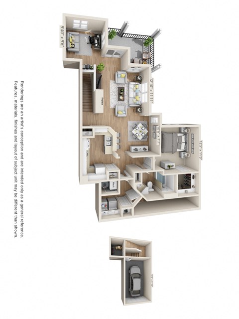 Floor plan for 1 bed, 1 bath, 1110 sqft